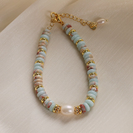 Shoushan Stone Jewelry – Green Bracelet or Necklace with Pearl & Rhinestone Accents
