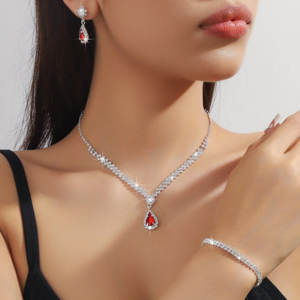 Women's Rhinestone Jewelry Set – Earrings, Necklace, and Bracelet