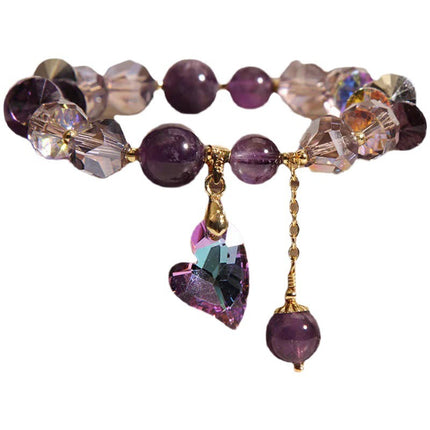 Natural Amethyst Heart Gemstone Bracelet – Crystal Love Pendant Antique Style