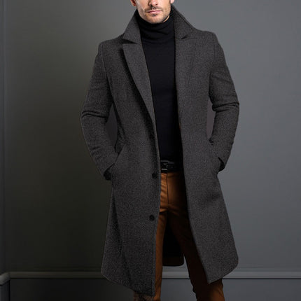 Men’s British Style Woolen Coat – Leisure Straight Hem Outerwear