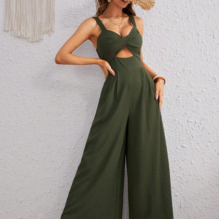 Army Green Sleeveless Casual Jumpsuit