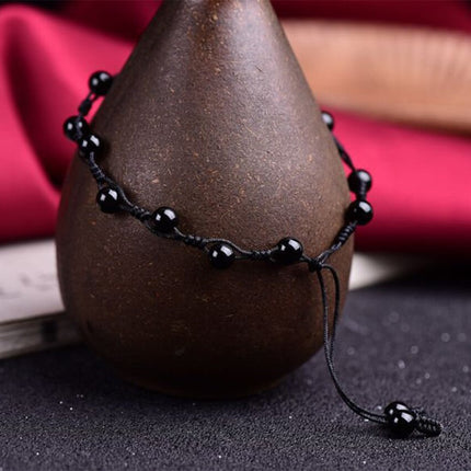 Hand-Woven Natural Obsidian Anklet – Simple Protective Hope Jewelry