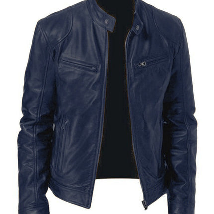Men’s PU Leather Sports Jacket – Loose Fit Zipper Outerwear