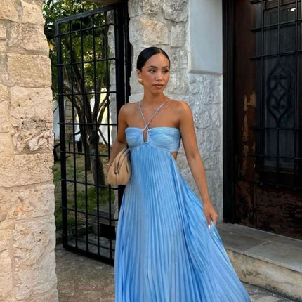 Women’s High-Waist Tube Top Maxi Dress – Solid Color Large Swing Long Dress