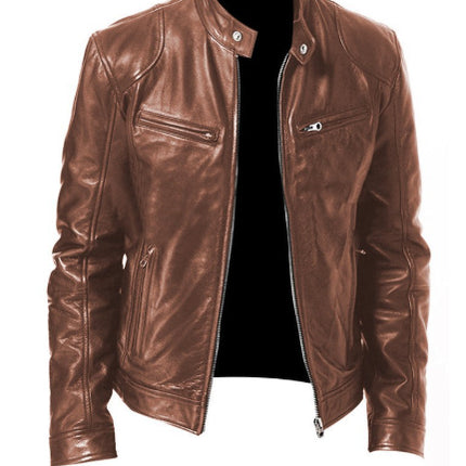 Men’s PU Leather Sports Jacket – Loose Fit Zipper Outerwear