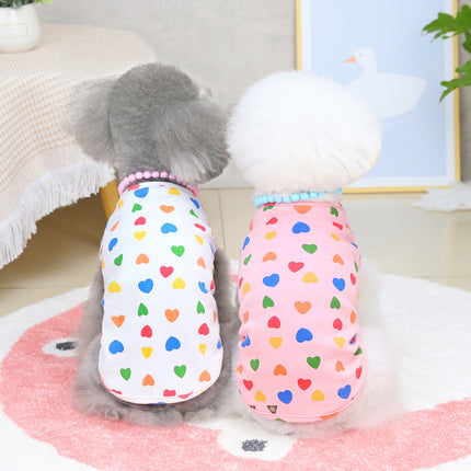 Peach Print Cotton Pet Vest – Soft Leisure Style Dog Clothing (White & Pink Variants)