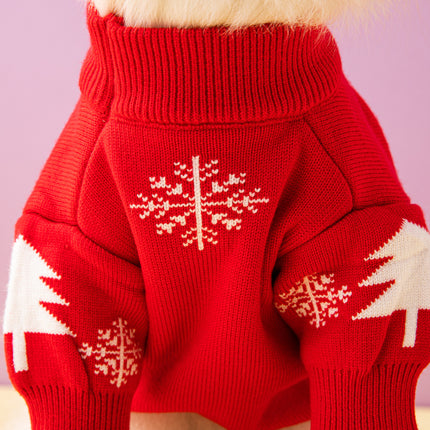 Christmas Dog Sweater – Knitted Wool Pet Sweater with Elk & Christmas Tree Design