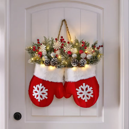 Christmas Gloves Wreath – LED Hanging Door Ornament (Luminous & Non-Luminous Styles)