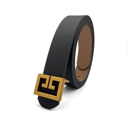 All-Match Imitation Leather Belt with Square Bronze Alloy Buckle