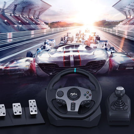 PXNV9 Racing Steering Wheel Set – USB Gaming Wheel with Pedals & Gear Shifter for PC/PS3/PS4/Xbox One/Switch