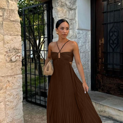 Women’s High-Waist Tube Top Maxi Dress – Solid Color Large Swing Long Dress