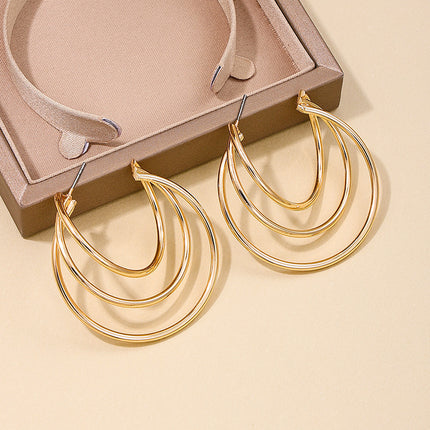 Geometric Round Hoop Alloy Earrings – Gold