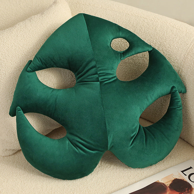 Green Plant Plush Cushion – Embroidered Monstera & Philodendron Decorative Pillow