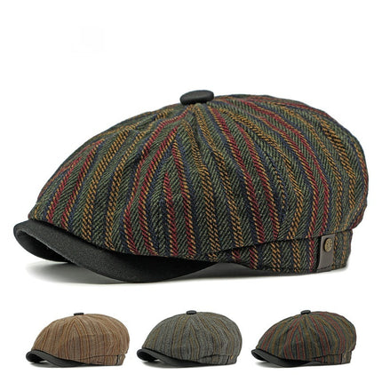 Unisex Retro Stripe Wool Beret Hat