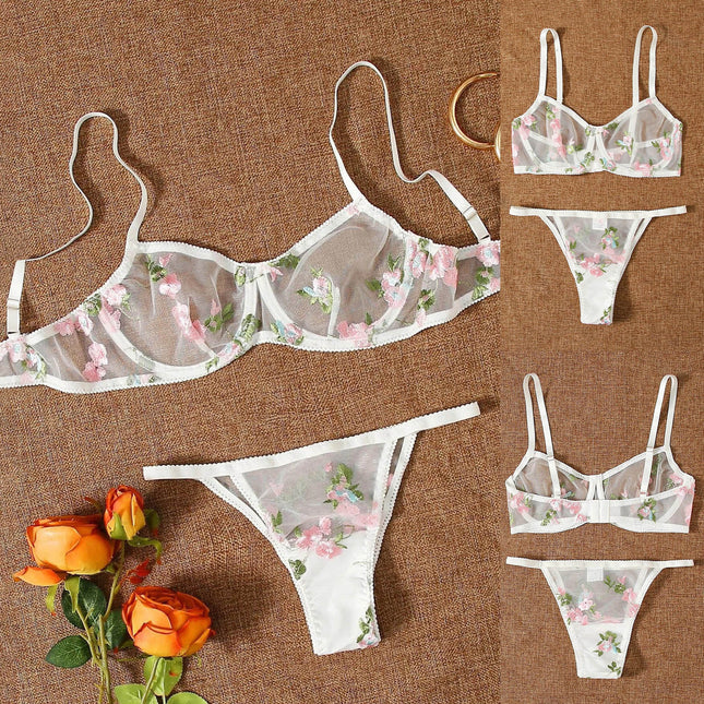 Women's Sexy Three-Point Mesh Lingerie Set (Bra + Underwear)