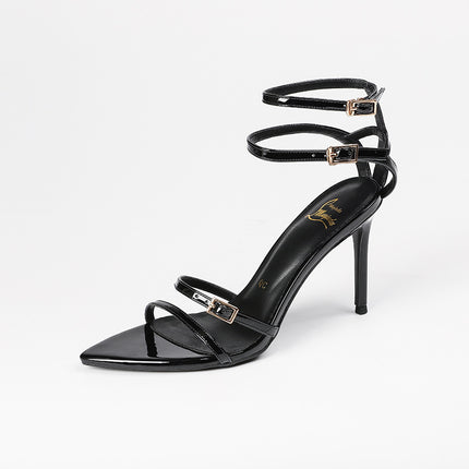 Simple Patent Leather Ankle Buckle Shoes with 8cm Heel
