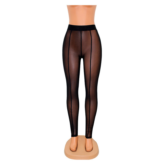 Mesh Pencil Pants/Leggings with Grid and See-Through Stitching