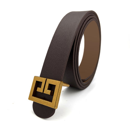 All-Match Imitation Leather Belt with Square Bronze Alloy Buckle
