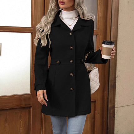 Women’s Medium-Length Commuter Coat – Elegant Polyester Temperament Jacket