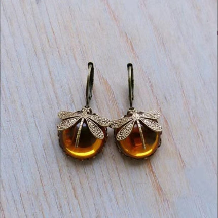 Vintage Dragonfly Alloy Earrings – Electroplated Stone-Inlaid Fashion Jewelry