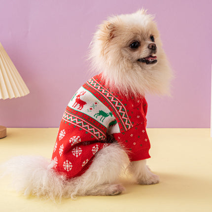 Christmas Dog Sweater – Knitted Wool Pet Sweater with Elk & Christmas Tree Design