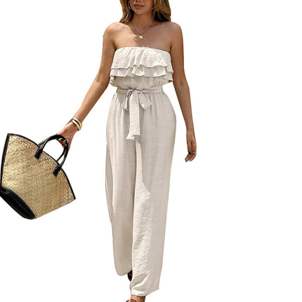 Sleeveless Two-Tone Twill Jumpsuit with Lace-Up Detailing