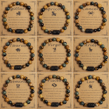 European And American New Natural Picture Tigereye Twelve Constellation Beaded Bracelet