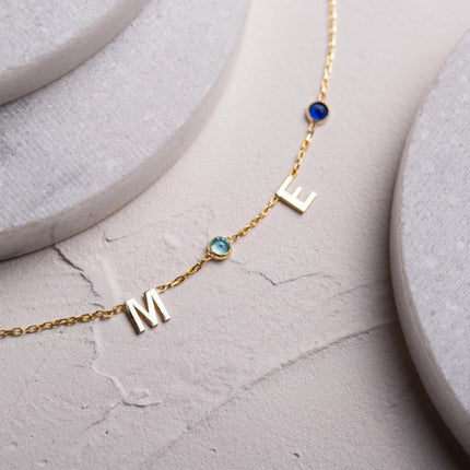 14K Gold Initial Birthstone Stainless Steel Necklace