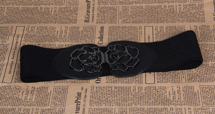 Floral Buckle PU Leather Wide Belt