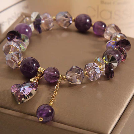 Natural Amethyst Heart Gemstone Bracelet – Crystal Love Pendant Antique Style