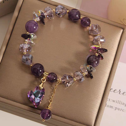 Natural Amethyst Heart Gemstone Bracelet – Crystal Love Pendant Antique Style