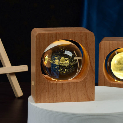 Crystal Ball LED Night Light – Stepless Dimming Wooden Base Decorative Lamp