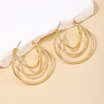 Geometric Round Hoop Alloy Earrings – Gold