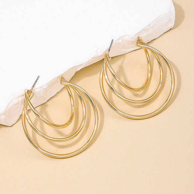 Geometric Round Hoop Alloy Earrings – Gold