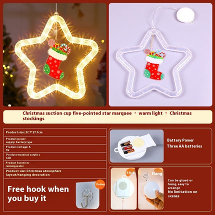 LED Five-Pointed Star Christmas Pendant Light – Battery Powered Window Hanging Decoration