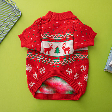Christmas Dog Sweater – Knitted Wool Pet Sweater with Elk & Christmas Tree Design