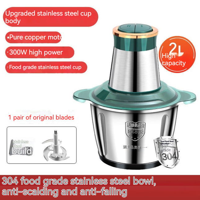 2L Stainless Steel Electric Meat Grinder – 300W Fully Automatic for Home Use (4–5 People)