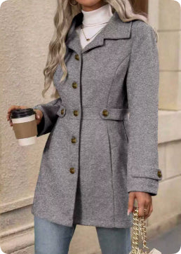 Women’s Medium-Length Commuter Coat – Elegant Polyester Temperament Jacket