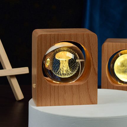 Crystal Ball LED Night Light – Stepless Dimming Wooden Base Decorative Lamp