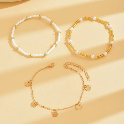 Bohemian Gold Beaded Anklet 3-Piece Set – Travel Gift for Women
