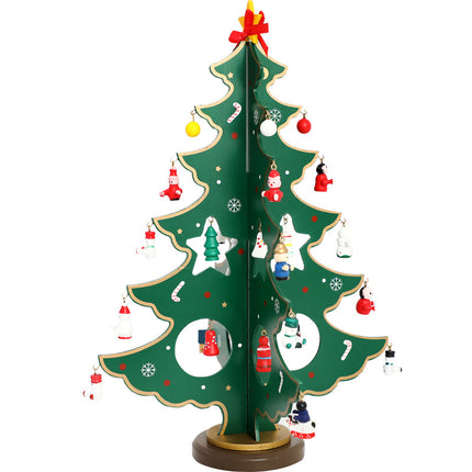 Wooden Hand-Painted Christmas Tree – Creative Desktop Holiday Decoration (Red & Green)