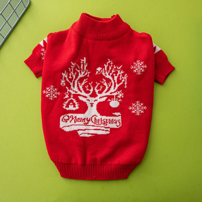 Christmas Dog Sweater – Knitted Wool Pet Sweater with Elk & Christmas Tree Design