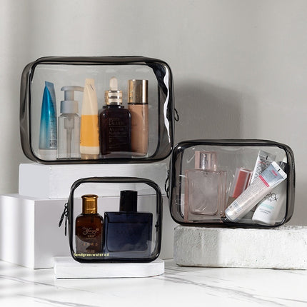 3-Piece Transparent Travel Storage Bag Set – PVC Cube Pouches for Toiletries, Cosmetics & Clothing