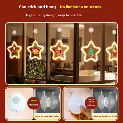 LED Five-Pointed Star Christmas Pendant Light – Battery Powered Window Hanging Decoration