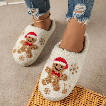 Christmas Snowflake Gingerbread Slippers – Plush Winter Indoor Non-Slip House Shoes (Unisex)