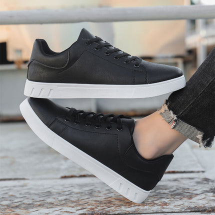 men’s Casual Low-Top Flat Shoes – Solid Color PU Leather Wear-Resistant Sneakers