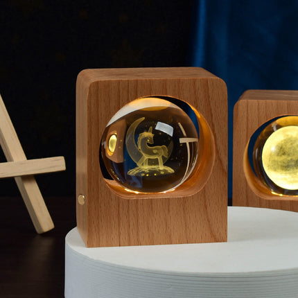 Crystal Ball LED Night Light – Stepless Dimming Wooden Base Decorative Lamp