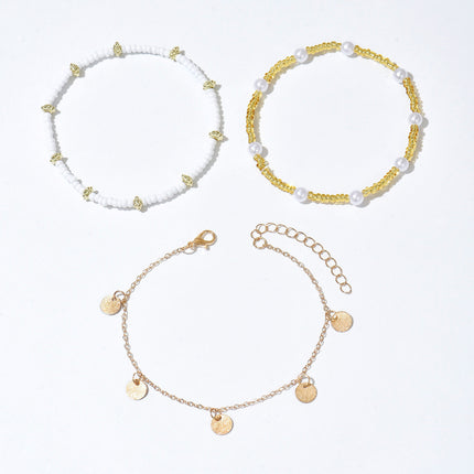 Bohemian Gold Beaded Anklet 3-Piece Set – Travel Gift for Women