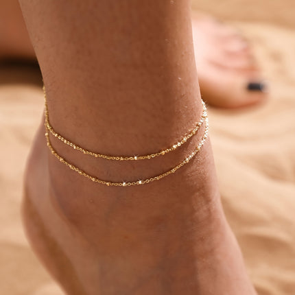 Bohemian Beach Style Double-Layer Clip Ball Anklet – Simple & Stylish Foot Chain