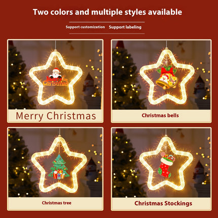 LED Five-Pointed Star Christmas Pendant Light – Battery Powered Window Hanging Decoration